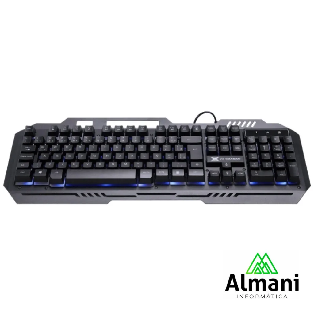 TECLADO GAMER SHIELD ABNT2 MULTIMIDIA LED AZUL 1.8 METROS USB TOPO EM METAL SENSACAO MECANICA - GT600