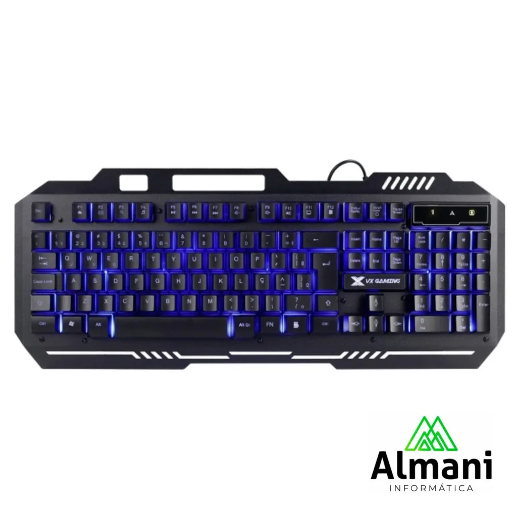 TECLADO GAMER SHIELD ABNT2 MULTIMIDIA LED AZUL 1.8 METROS USB TOPO EM METAL SENSACAO MECANICA - GT600