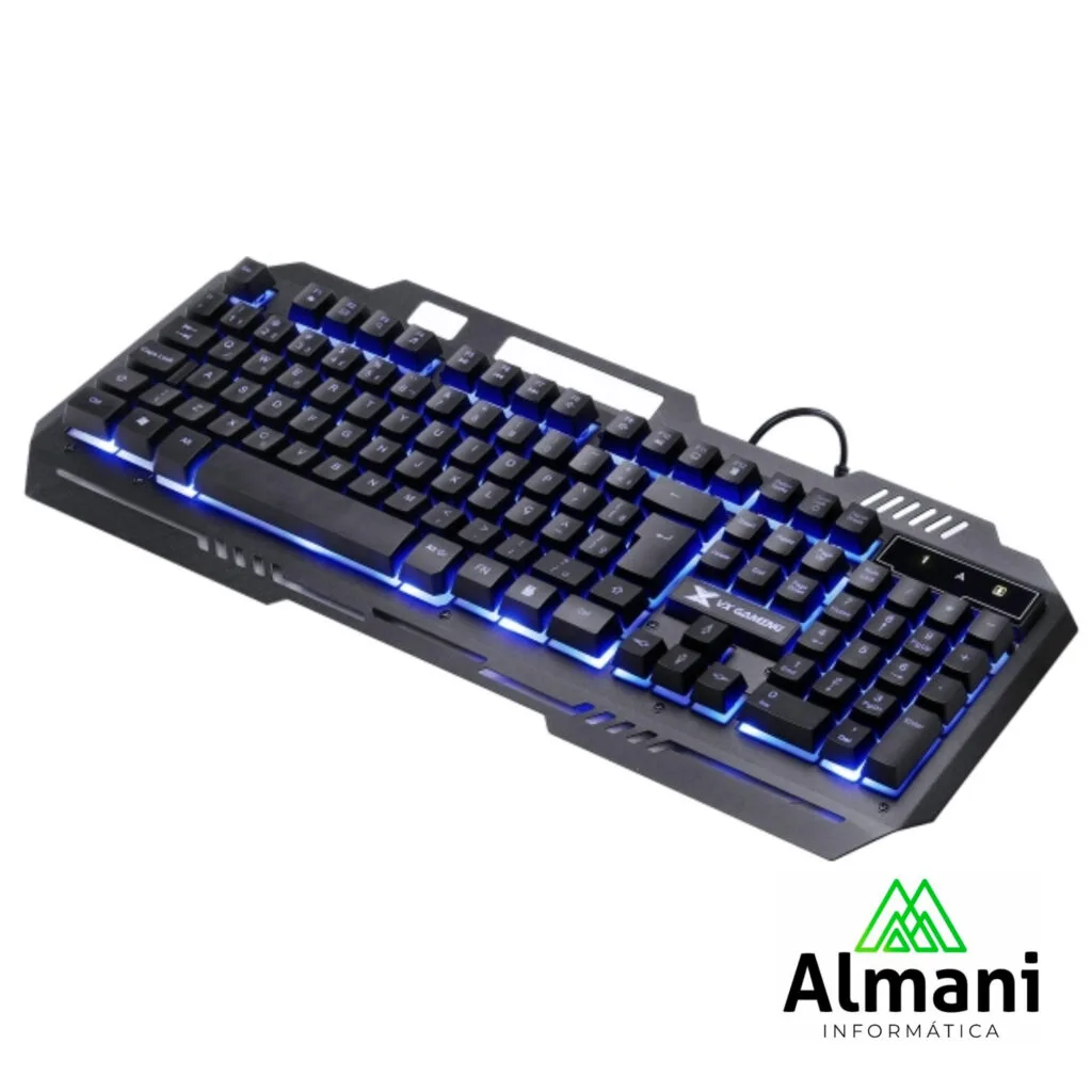 TECLADO GAMER SHIELD ABNT2 MULTIMIDIA LED AZUL 1.8 METROS USB TOPO EM METAL SENSACAO MECANICA - GT600