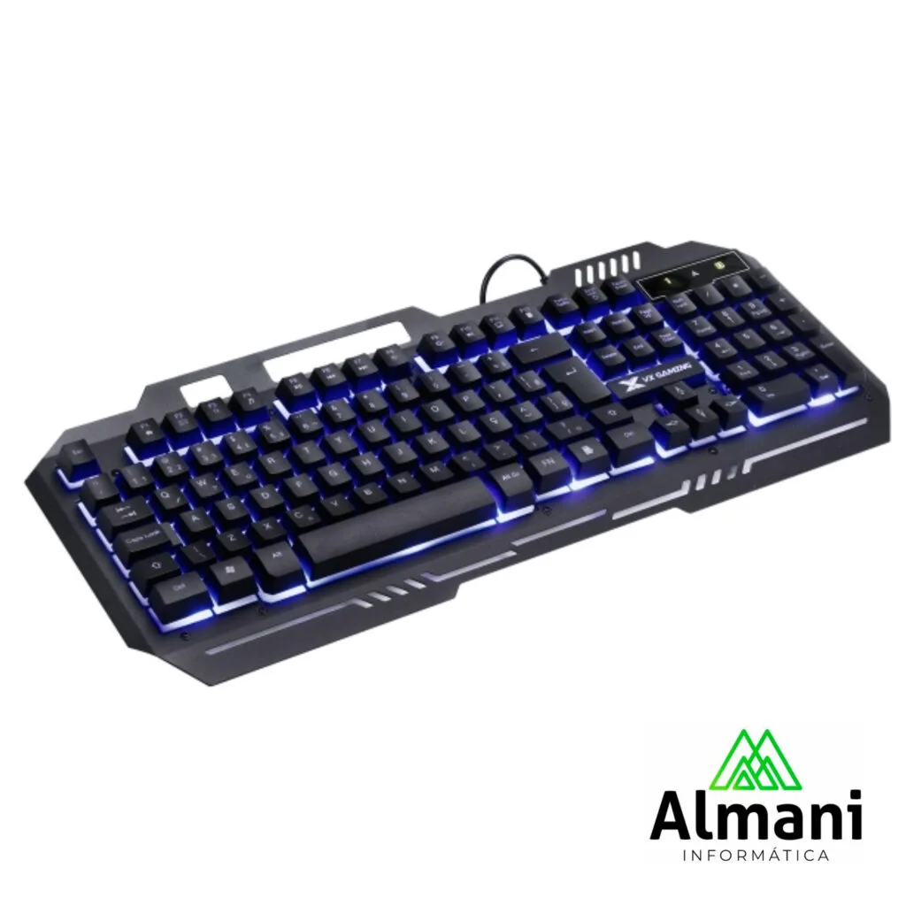 TECLADO GAMER SHIELD ABNT2 MULTIMIDIA LED AZUL 1.8 METROS USB TOPO EM METAL SENSACAO MECANICA - GT600